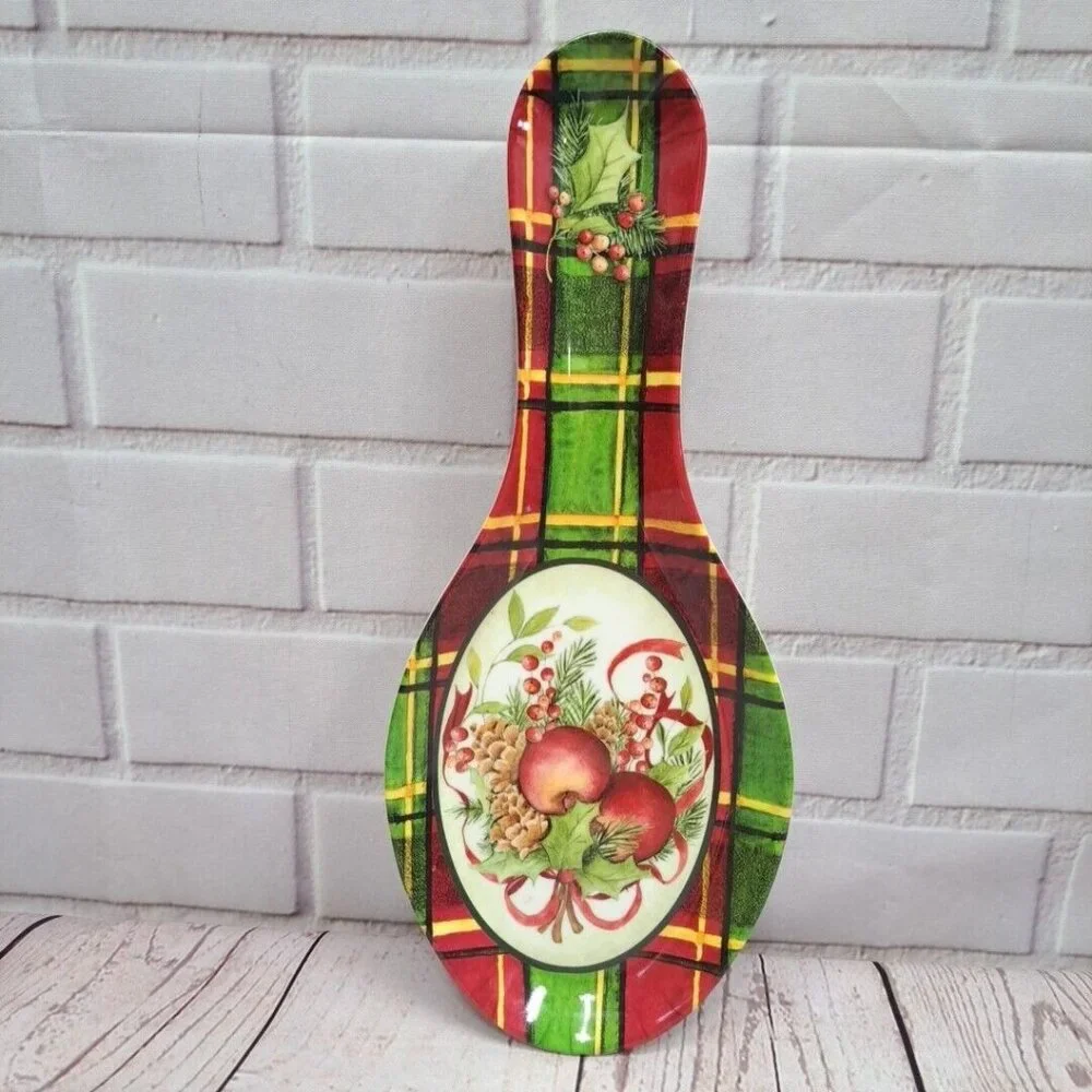 Keller Charles Apples‎ Plaid Spoon Rest Design by Susan Winget Melamine 9.5